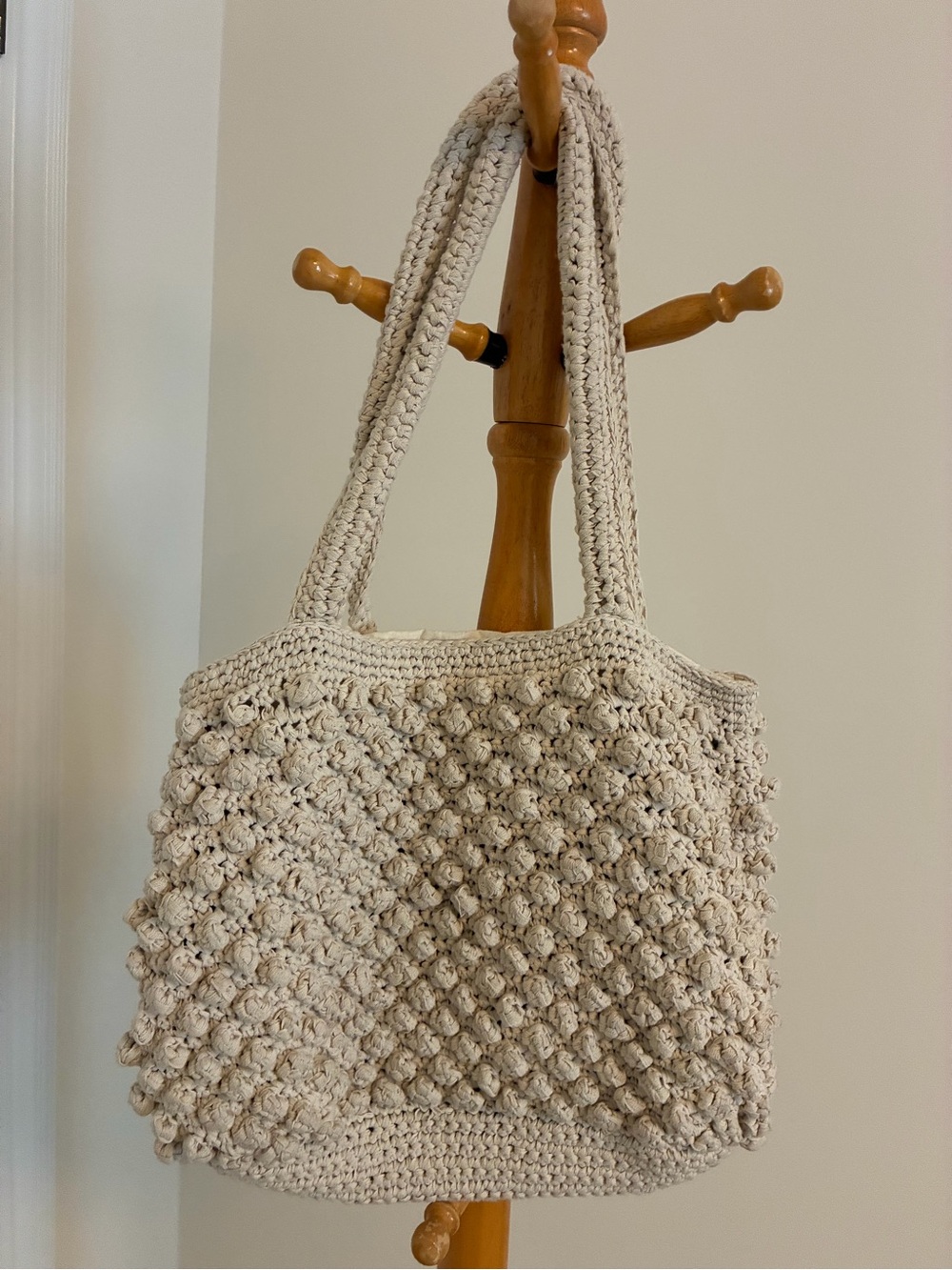 Zara Cream Crochet Bubble-Stitch Tote